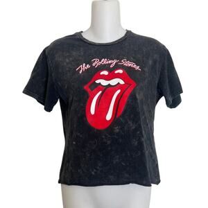 The Rolling Stones T Shirt Women's XL Black Tie Dyed Acid Wash Cutoff Half